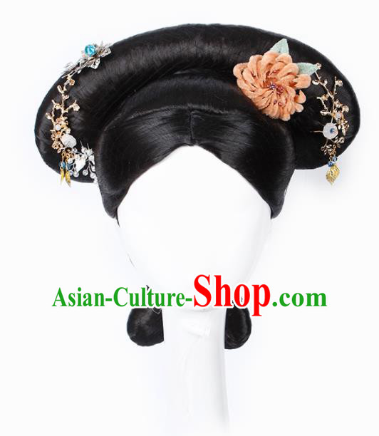 Chinese Traditional Qing Dynasty Manchu Princess Wigs and Hairpins Ancient Imperial Concubine Hair Accessories for Women