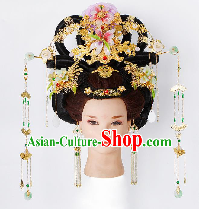 Chinese Traditional Tang Dynasty Empress Wigs and Hairpins Ancient Imperial Concubine Hair Accessories for Women