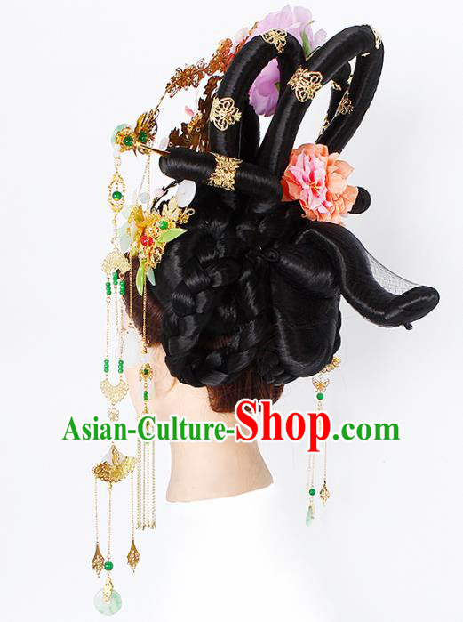 Chinese Traditional Tang Dynasty Empress Wigs and Hairpins Ancient Imperial Concubine Hair Accessories for Women