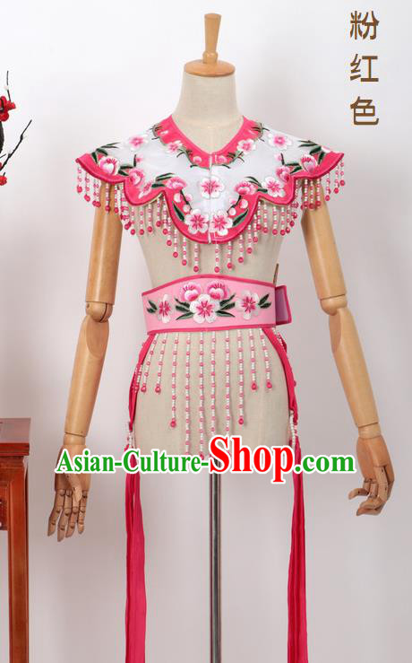 Chinese Traditional Beijing Opera Diva Accessories Pink Shoulder Cape and Belt for Women