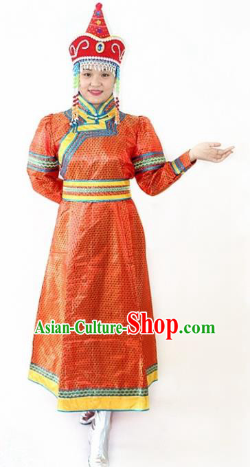 Traditional Chinese Mongol Nationality Dance Red Dress Mongolian Ethnic Stage Show Costume for Women