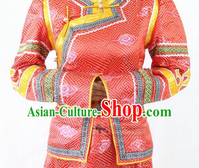 Traditional Chinese Mongol Nationality Dance Red Dress Mongolian Ethnic Wedding Stage Show Costume for Women