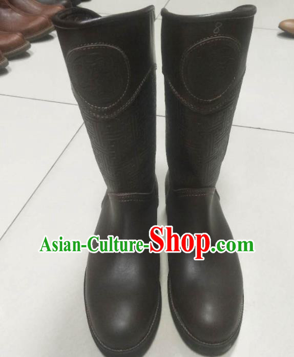 Chinese Traditional Mongol Nationality Deep Brown Boots Mongolian Ethnic Leather Riding Boots for Men