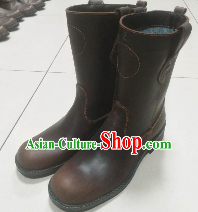 Chinese Traditional Mongol Nationality Deep Brown Boots Mongolian Ethnic Leather Riding Boots for Men