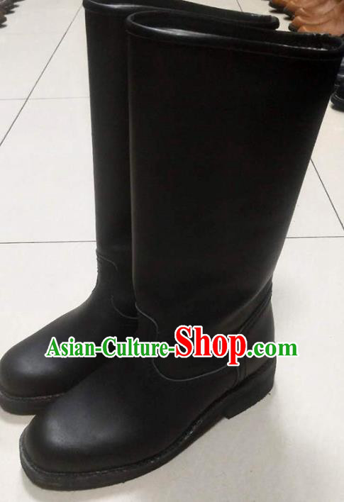 Chinese Traditional Mongol Nationality Black Boots Mongolian Ethnic Leather Riding Boots for Men