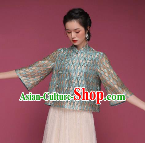 Chinese Traditional Tang Suit Green Blouse National Shirt Upper Outer Garment Costume for Women