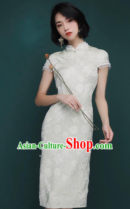 Chinese Traditional Tang Suit Light Green Cheongsam National Costume Qipao Dress for Women