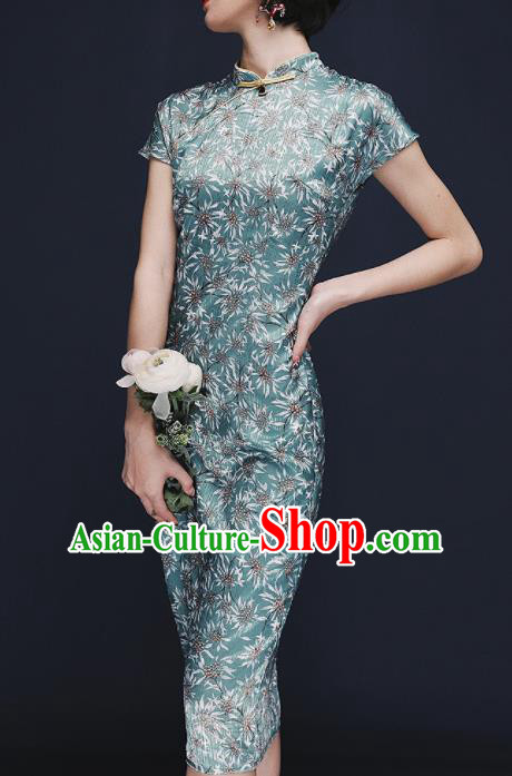 Chinese Traditional Tang Suit Green Long Cheongsam National Costume Qipao Dress for Women