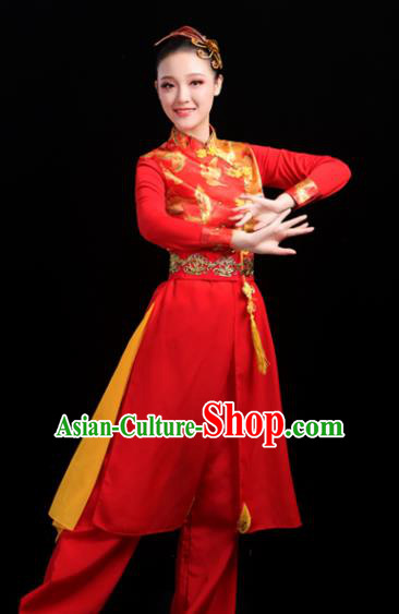 Chinese Traditional Folk Dance Red Outfits Drum Dance Classical Dance Yangko Costume for Women