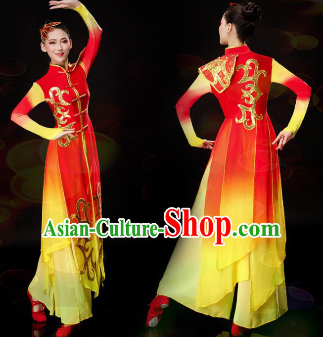Chinese Traditional Folk Dance Stage Show Red Dress Drum Dance Classical Dance Costume for Women
