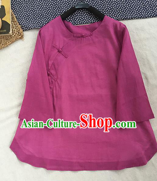 Chinese Traditional Tang Suit Light Purple Ramie Blouse National Upper Outer Garment Costume for Women