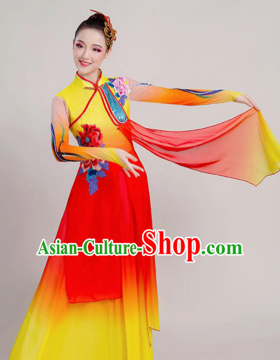 Chinese Traditional Umbrella Dance Stage Show Red Dress Classical Dance Fan Dance Costume for Women