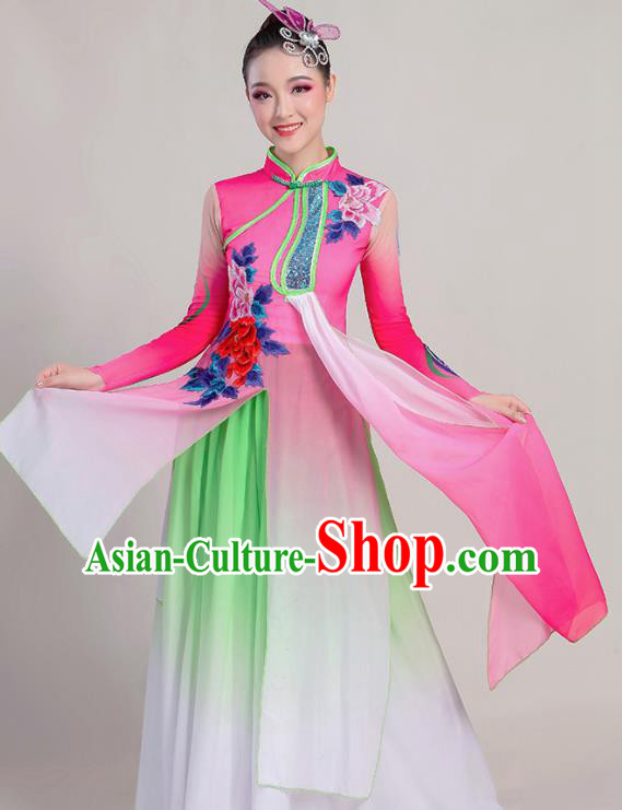 Chinese Traditional Umbrella Dance Stage Show Pink Dress Classical Dance Fan Dance Costume for Women