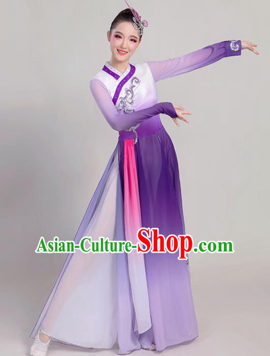 Chinese Traditional Umbrella Dance Purple Dress Classical Dance Fan Dance Costume for Women