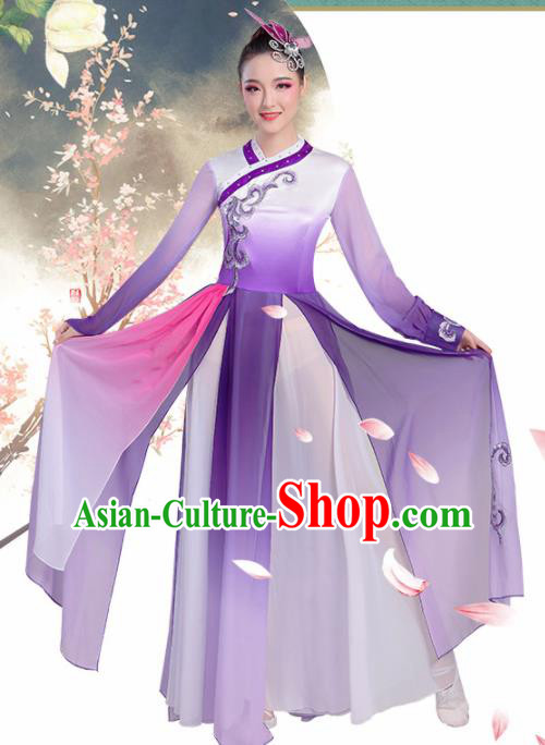 Chinese Traditional Umbrella Dance Purple Dress Classical Dance Fan Dance Costume for Women