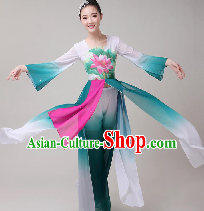 Chinese Traditional Folk Dance Yangko Green Outfits Fan Dance Classical Dance Costume for Women