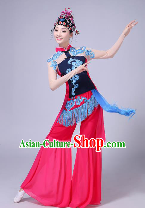 Chinese Traditional Umbrella Dance Rosy Dress Beijing Opera Classical Dance Fan Dance Costume for Women