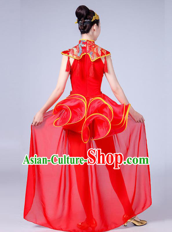 Chinese Traditional Folk Dance Yangko Red Outfits Drum Dance Group Dance Costume for Women