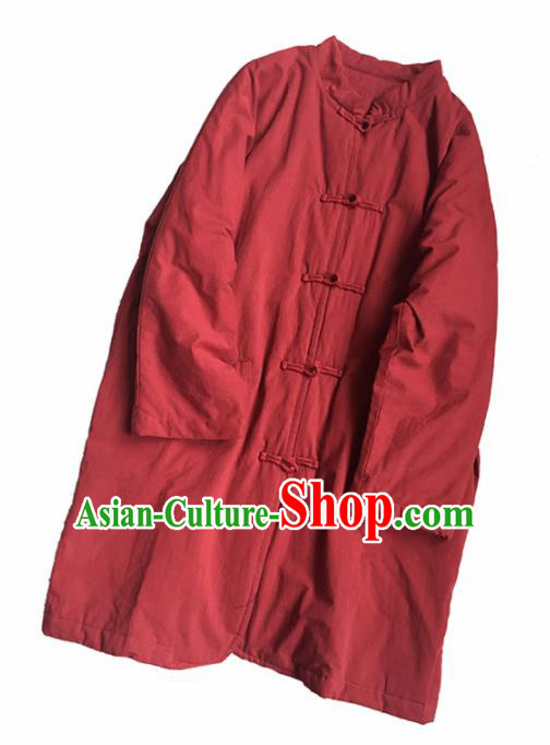 Chinese Traditional Tang Suit Red Cotton Wadded Jacket National Upper Outer Garment Costume for Women