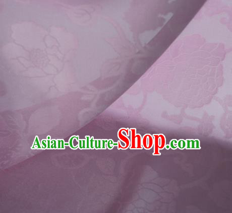 Traditional Chinese Classical Hibiscus Peony Pattern Design Lilac Silk Fabric Ancient Hanfu Dress Silk Cloth