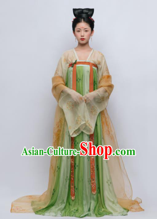 Traditional Chinese Ancient Court Lady Green Hanfu Dress Tang Dynasty Royal Princess Replica Costume for Women