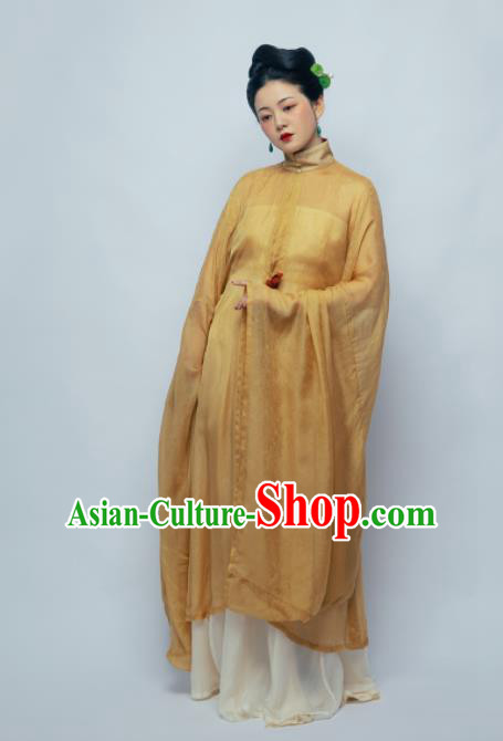 Traditional Chinese Ancient Geisha Yellow Hanfu Dress Ming Dynasty Nobility Countess Replica Costume for Women