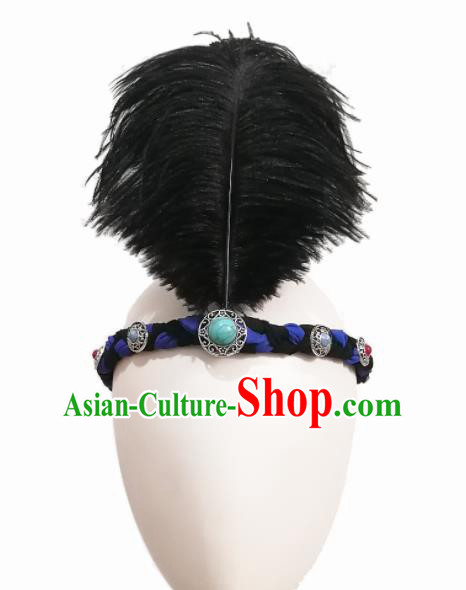 Chinese Traditional Classical Dance Hair Accessories Mongol Nationality Ethnic Feather Hair Clasp for Women