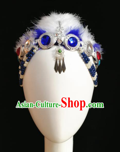 Chinese Traditional Ethnic Dance Hair Accessories Mongol Nationality Dance Feather Hair Clasp for Women