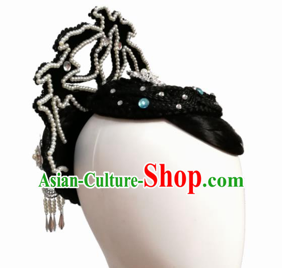 Traditional Chinese Classical Dance Dian Jiang Chun Hair Accessories Fan Dance Wig Chignon Headdress for Women