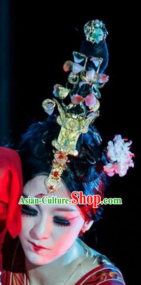 Traditional Chinese Classical Dance Wang Zhaojun Hair Accessories Fan Dance Wig Chignon Headdress for Women