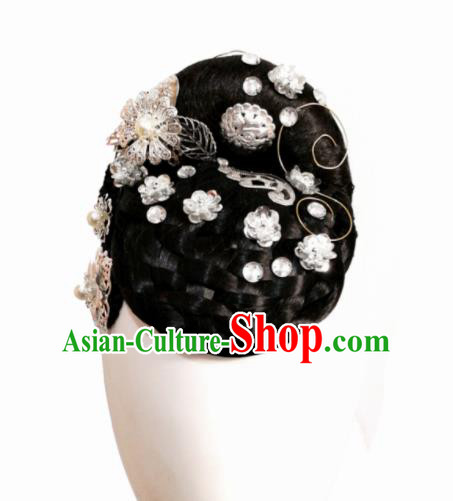 Traditional Chinese Classical Dance Jin Yu Bi He Hair Accessories Fan Dance Wig Chignon Headdress for Women