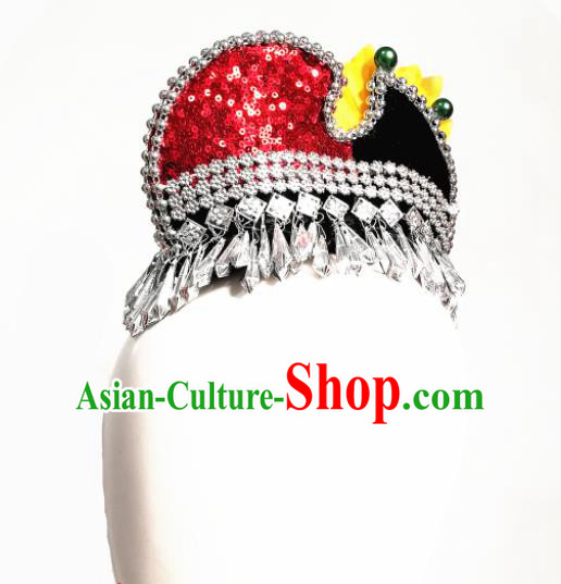 Chinese Traditional Ethnic Buckwheat Dance Hair Accessories Yi Nationality Dance Headwear for Women