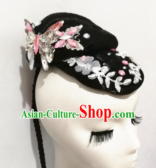 Traditional Chinese Classical Dance Colorful Butterflies Flying Hair Accessories Water Sleeve Dance Wig Chignon Headdress for Women