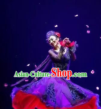 Chinese Traditional Ethnic Dance Dress Uyghur Nationality Dance Costume for Women