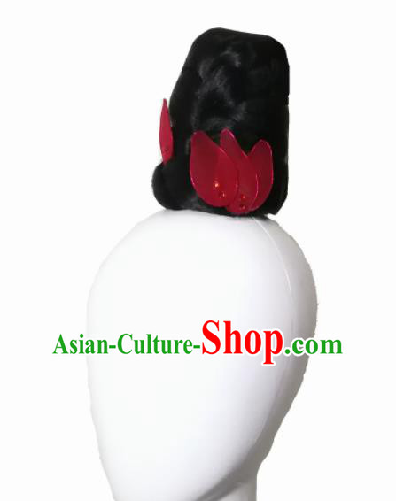 Chinese Traditional Classical Dance Yun Xiang Ni Shang Hair Accessories Fan Dance Wig Chignon Headdress for Women