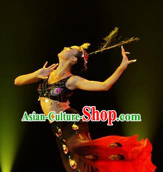 Chinese Traditional Dai Ethnic Dance Black Dress Nationality Peacock Dance Costume for Women