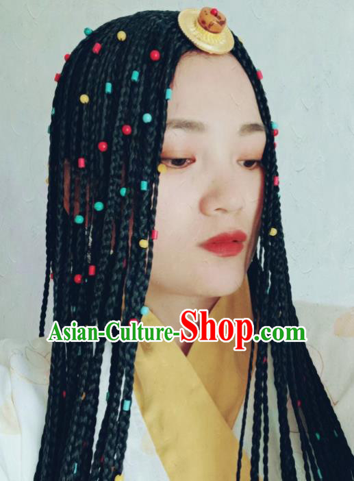 Chinese Traditional Zang Ethnic Braid Hair Accessories Tibetan Nationality Headwear for Women