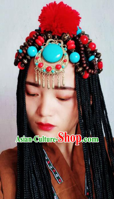 Chinese Traditional Zang Ethnic Braid Tassel Hair Clasp Hair Accessories Tibetan Nationality Headwear for Women