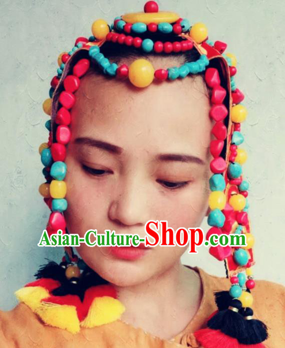 Chinese Traditional Zang Ethnic Red Hair Clasp Hair Accessories Tibetan Nationality Headwear for Women