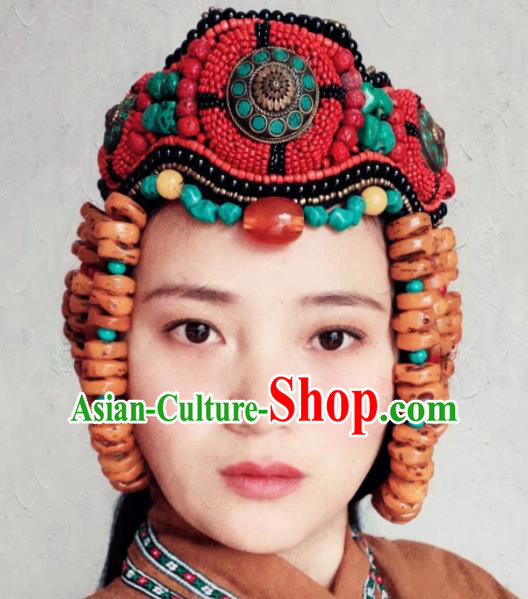 Chinese Traditional Zang Ethnic Hat Hair Accessories Tibetan Nationality Headwear for Women