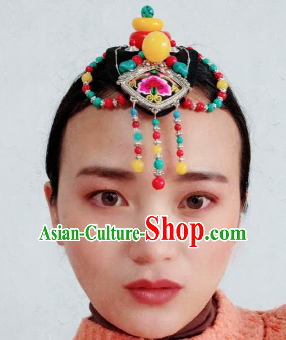 Chinese Traditional Zang Ethnic Embroidered Hair Clasp Hair Accessories Tibetan Nationality Headwear for Women