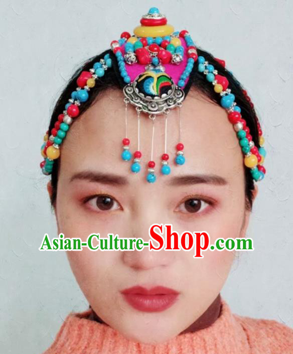 Chinese Traditional Zang Ethnic Rosy Hair Clasp Hair Accessories Tibetan Nationality Headwear for Women