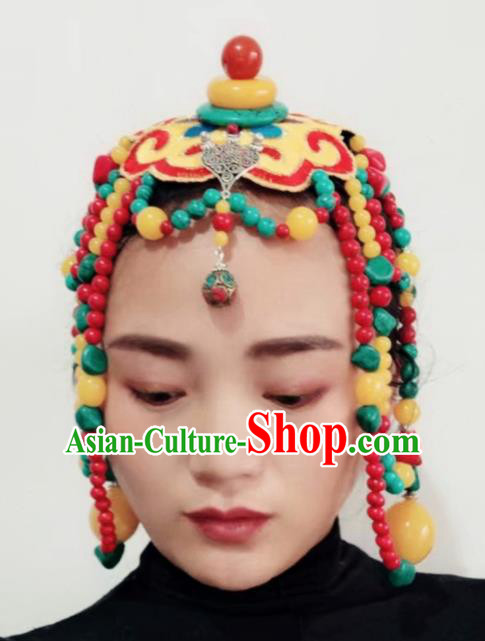 Chinese Traditional Zang Ethnic Yellow Hair Clasp Hair Accessories Tibetan Nationality Headwear for Women