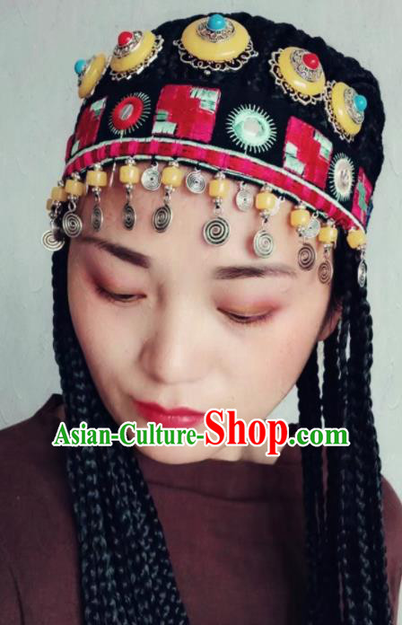 Chinese Traditional Zang Ethnic Knitted Hat Hair Accessories Tibetan Nationality Headwear for Women