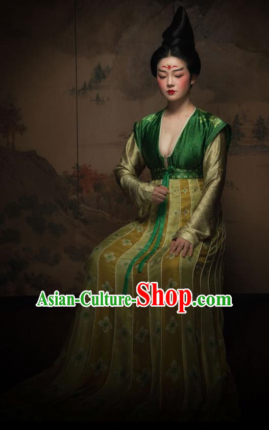 Chinese Ancient Tang Dynasty Court Maid Silk Hanfu Dress Traditional Palace Lady Replica Costume for Women