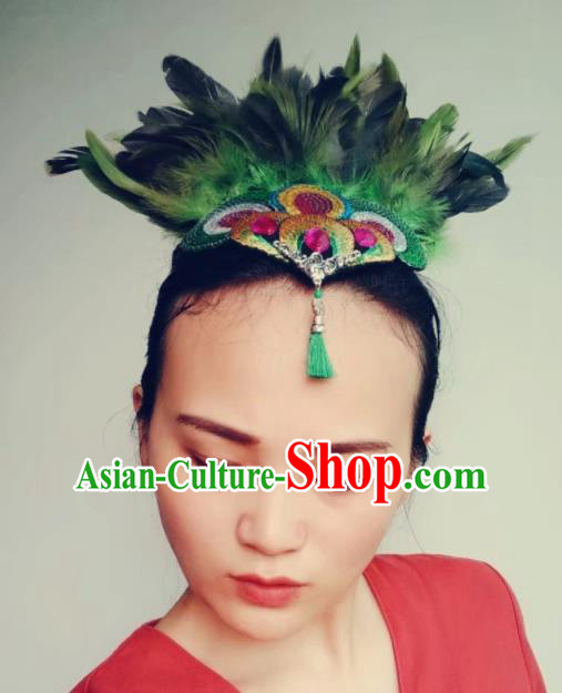 Chinese Traditional Dai Ethnic Green Feather Hair Claw Hair Accessories Minority Nationality Headwear for Women