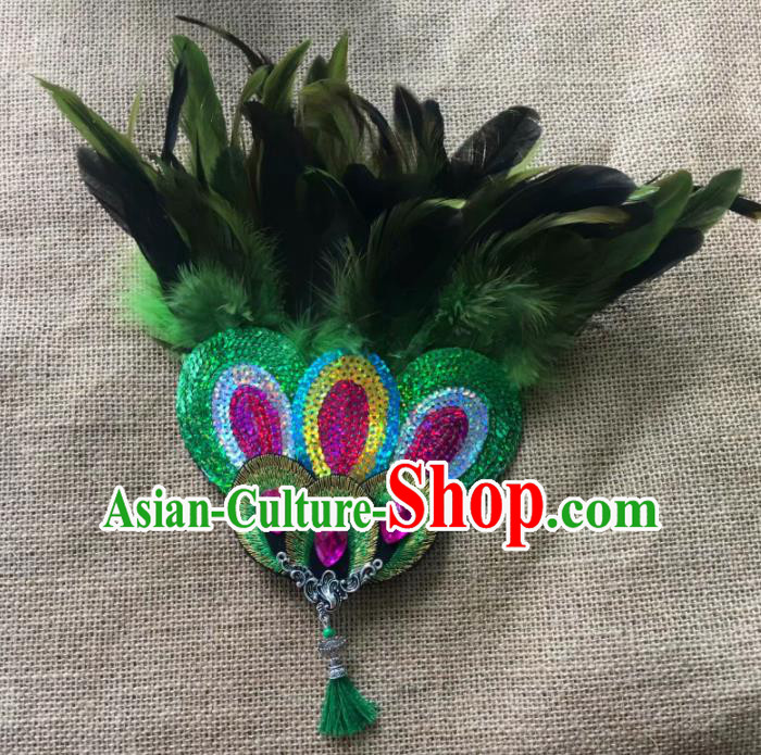 Chinese Traditional Dai Ethnic Green Feather Hair Claw Hair Accessories Minority Nationality Headwear for Women