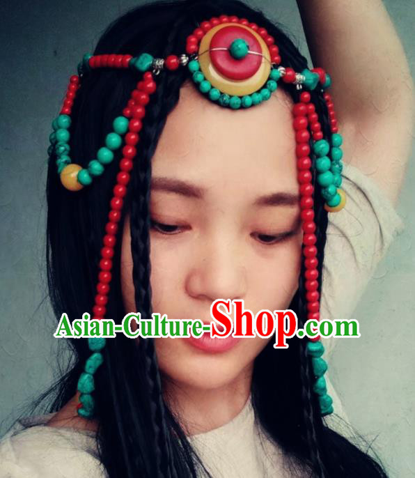 Chinese Traditional Tibetan Ethnic Beads Tassel Hair Clasp Hair Accessories Zang Minority Nationality Headwear for Women