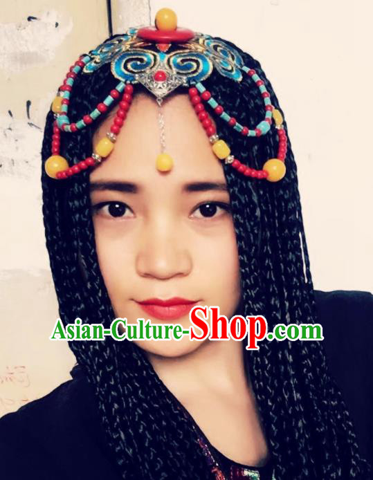 Chinese Traditional Tibetan Ethnic Embroidered Hair Clasp Hair Accessories Zang Minority Nationality Headwear for Women