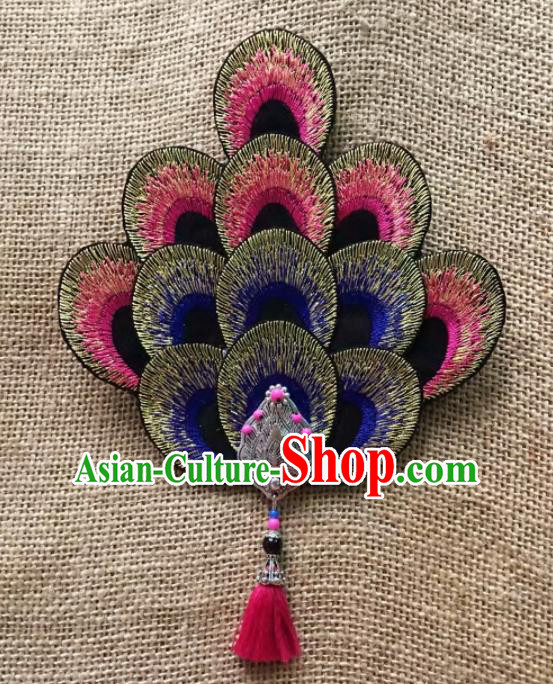 Chinese Traditional Dai Ethnic Hair Accessories Peacock Dance Embroidered Hair Claw Headwear for Women